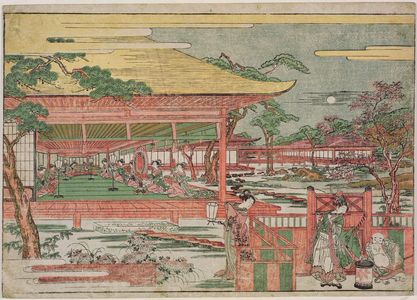 歌川豊春: Perspective Picture of the Concert of Ushiwakamaru and Jôruri-hime (Uki-e jûnidan kangen no zu) - ボストン美術館
