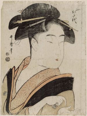 Kitagawa Utamaro: Otayo of the Fujiya, from an untitled series of famous beauties of Edo - Museum of Fine Arts