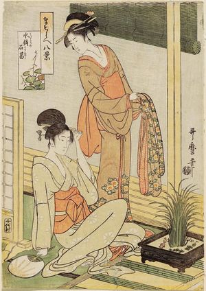 Kitagawa Utamaro: Sweetflag and Rocks in a Basin of Water (Mizubachi no sekishô), from the series Imitations of the Eight Views (Nazorae hakkei) - Museum of Fine Arts