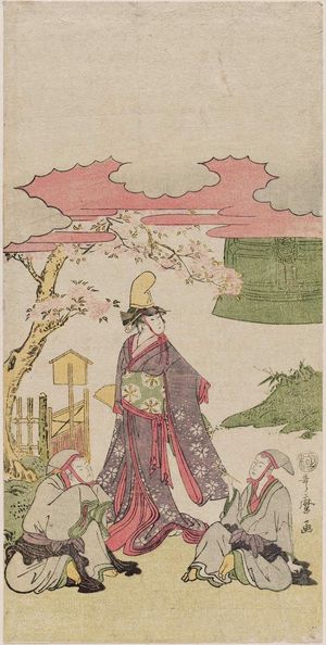 Kitagawa Utamaro: Shirabyôshi Dancer and Two Priests, from the Play Musume Dôjô-ji - Museum of Fine Arts