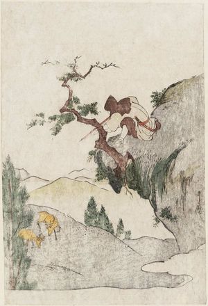 Kitagawa Utamaro: Hunter on Cliff Shooting at Deer - Museum of Fine Arts