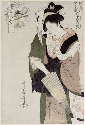 喜多川歌麿: Tears of Union for Ochiyo and Hanbei (Ochiyo Hanbei no yoru no ame), from the series Eight Pledges at Lovers' Meetings (Ômi hakkei) - ボストン美術館