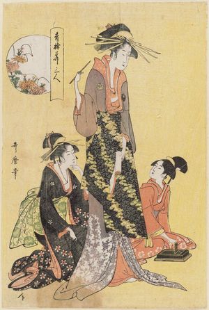 Kitagawa Utamaro: Chrysanthemum, from the series Three Flowers of the Pleasure Quarters (Seirô hana sannin) - Museum of Fine Arts