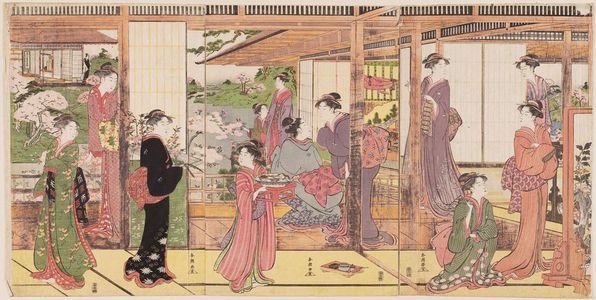 勝川春潮: Imaginary Version of the Yoshino River Scene in the Play Imoseyama - ボストン美術館