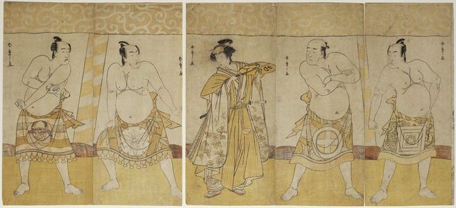 Katsukawa Shunsho: Actors as Sumô Wrestlers and Referee - Museum of Fine Arts