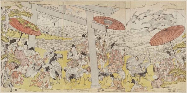 北尾政美: Minamoto Yoritomo Freeing Cranes at Yuigahama - ボストン美術館