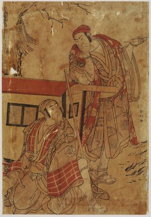Katsukawa Shunko: Two Actors with Palanquin from unidentified play - Museum of Fine Arts