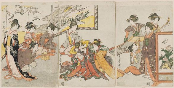 Kitagawa Utamaro: Ladies Performing a Puppet Play of Kagamiyama - Museum of Fine Arts