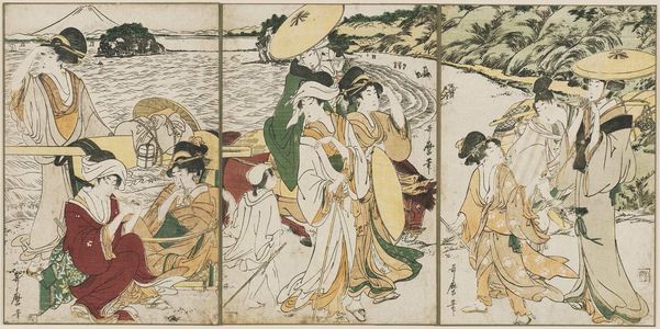 Kitagawa Utamaro: Travellers on the Beach at Enoshima - Museum of Fine Arts