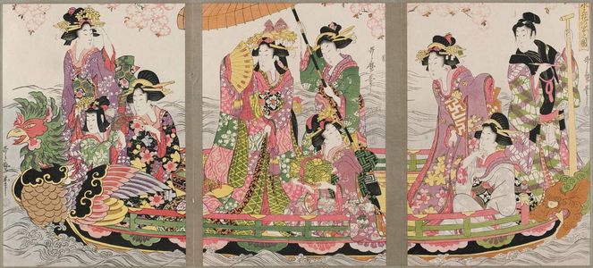 Kitagawa Utamaro: A Flower-viewing Party on the Water (Suijô hana no en no zu) - Museum of Fine Arts