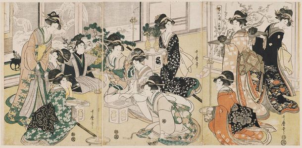 喜多川歌麿: Wedding Scene, a Triptych (Konrei no zu, sanmai tsuzuki) - ボストン美術館