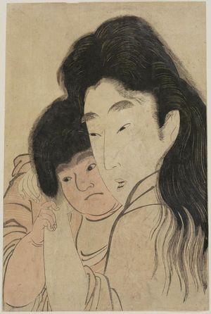 喜多川歌麿: Yamauba Cuddling Kintarô - ボストン美術館