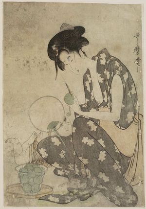 Kitagawa Utamaro: Mother Peeling Fruit While Child Watches - Museum of Fine Arts