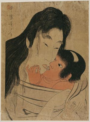 喜多川歌麿: Kintarô and Yamauba Kissing - ボストン美術館