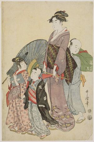 Kitagawa Utamaro: Woman Walking with Two Children and Servant - Museum of Fine Arts