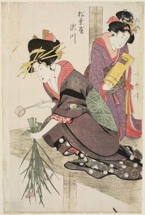 Kitagawa Utamaro: Segawa of the Matsubaya, from an untitled series of courtesans arranging flowers - Museum of Fine Arts