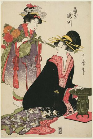 Kitagawa Utamaro: Takigawa of the Ôgiya, from an untitled series of courtesans arranging flowers - Museum of Fine Arts