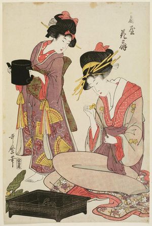 Kitagawa Utamaro: Hanaôgi of the Ôgiya, from an untitled series of courtesans arranging flowers - Museum of Fine Arts