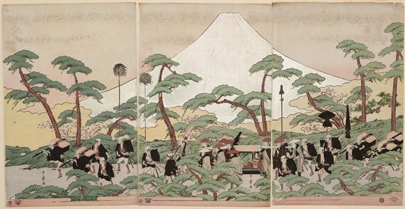 喜多川歌麿: Daimyô's Procession Passing Mount Fuji - ボストン美術館
