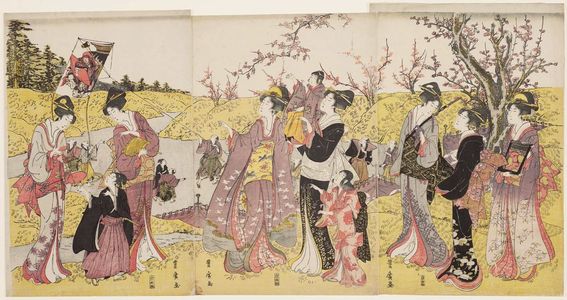 Utagawa Toyohiro: Women and Children Watching Kite Flying - Museum of Fine Arts