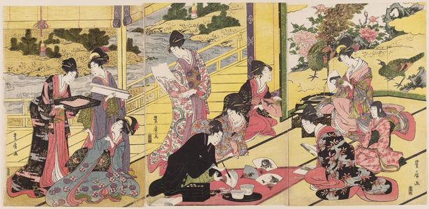 Utagawa Toyohiro: Young Man Painting for Ladies - Museum of Fine Arts