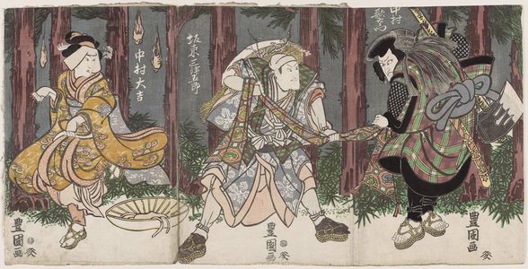 Utagawa Toyokuni I: Actors Nakamura Utaemon (R), Bandô Mitsugorô (C), and Nakamura Daikichi (L) - Museum of Fine Arts