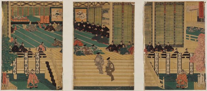 Utagawa Hiroshige II: Lord Yoritomo Goes to Court (Yoritomo kô sandai no zu) - Museum of Fine Arts