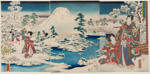 Utagawa Hiroshige II: Snow in the Garden (Teichû no yuki), from the series Gappitsu Genji (Genji by Collaborating Brushes) - Museum of Fine Arts