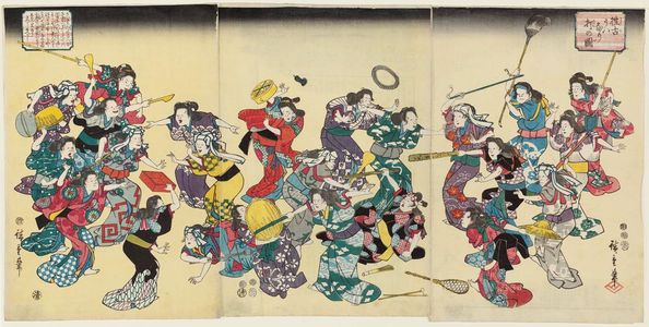 歌川広重: The Ancient Custom of Attacking the Concubine (Ôko uwanari-uchi no zu) - ボストン美術館