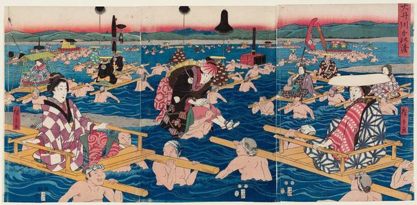 Utagawa Hiroshige: Fording the Ôi River (Ôikawa hokô watari) - Museum of Fine Arts