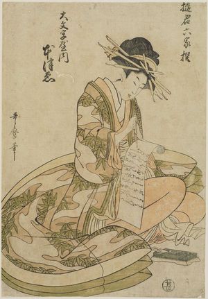 Kitagawa Utamaro: Mototsue of the Daimonjiya, from the series Courtesans as the Six Poetic Immortals (Yûkun Rokkasen) - Museum of Fine Arts