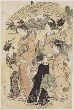 喜多川歌麿: Procession of Women and Children with Parasols - ボストン美術館