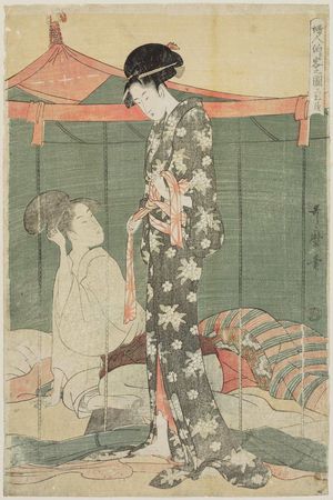 喜多川歌麿: Women Overnight Guests, a Triptyich (Fujin tomari-kyaku no zu, sanmai-tsuzuki) - ボストン美術館