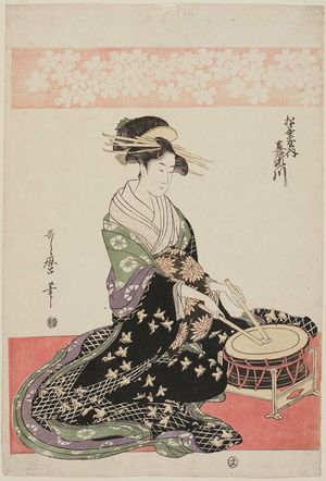 Kitagawa Utamaro: Kisegawa of the Matsubaya, from an untitled series of courtesans of the Matsubaya as Five Musicians - Museum of Fine Arts