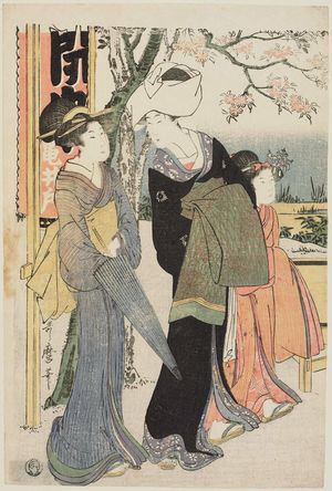 日本版画 "Visit to a Special Display of Treasures at the Kameidô Shrine" 由 Kitagawa Utamaro, 喜多川歌麿 (Kitagawa Utamaro I) 创作