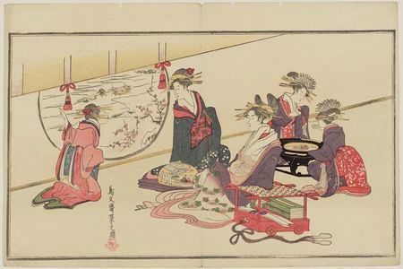 Hosoda Eishi: New Year at Yoshiwara, from the album Men's Stamping Dance (Otoko tôka) - Museum of Fine Arts