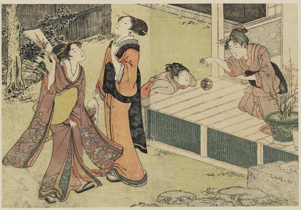 喜多川歌麿: Girls Playing New Year Games, from Vol. 1 of the book Ehon shiki no hana (Flowers of the Four Seasons) - ボストン美術館
