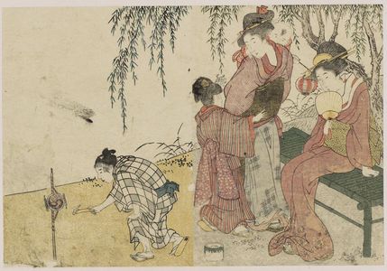 Japanese Print "Lighting Fireworks, from Vol. 1 of the book Ehon shiki no hana (Flowers of the Four Seasons)" by Kitagawa Utamaro, 喜多川歌麿 (Kitagawa Utamaro I)