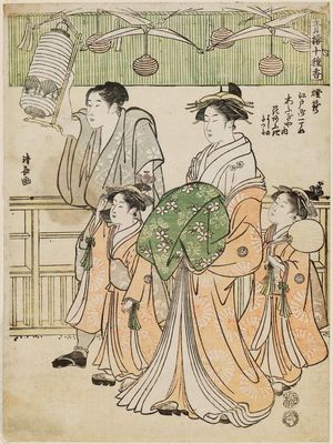 Torii Kiyonaga: Lantern (Tôrô): Hanaôgi of the Ôgiya in Edo-machi, kamuro Yoshino and Tatsuta, from the series Ten Kinds of Incense in the Pleasure Quarters (Seirô jisshu kô) - Museum of Fine Arts