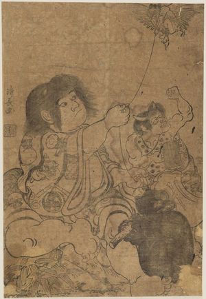 鳥居清長: Kintarô Flying a Small Tengu as a Kite - ボストン美術館