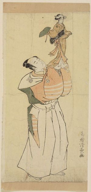 Torii Kiyonaga: Puppet Player Holding a Female Puppet in Traveling Costume - Museum of Fine Arts