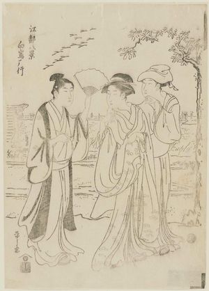 細田栄之: Geese at Mukôjima (Mukôjima kari yuki?), from the series Eight Views of Edo (Edo hakkei) - ボストン美術館