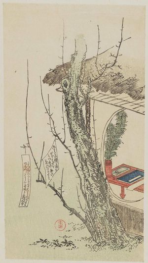 Kubo Shunman: Plum Tree with Poem Papers outside a Study - Museum of Fine Arts
