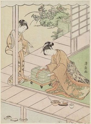 Unknown: Young Woman and Girl Feeding Caged Warbler - Museum of Fine Arts