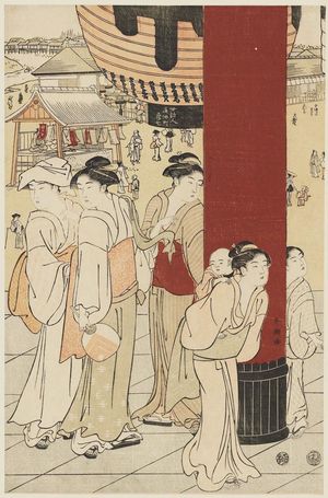 勝川春潮: Niômon Gate at Sensô-ji Temple in Asakusa - ボストン美術館