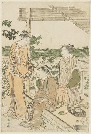Katsukawa Shuncho: Women with Telescope at an Outdoor Tea Stall - Museum of Fine Arts