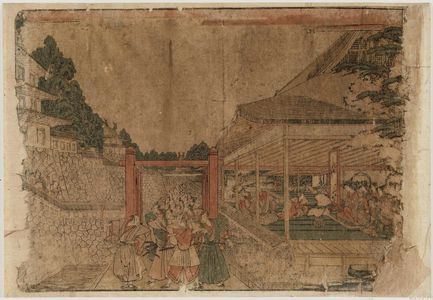 Kitao Masayoshi: Procession through stone gates of house - Museum of Fine Arts
