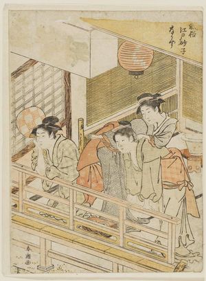 勝川春潮: The Iseya in Nakazu, from the series Fashionable Sands of Edo (Fûzoku Edo sunago) - ボストン美術館