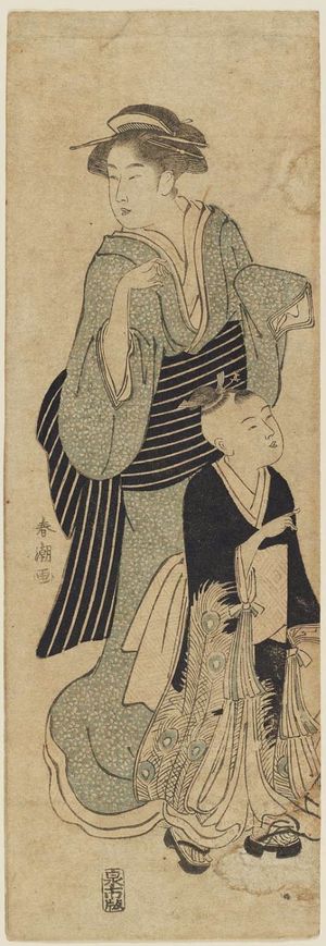 勝川春潮: Kamuro and Maid of Courtesan - ボストン美術館