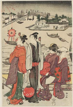 Katsukawa Shunzan: Watching Fireworks at Ryôgoku Bridge - Museum of Fine Arts